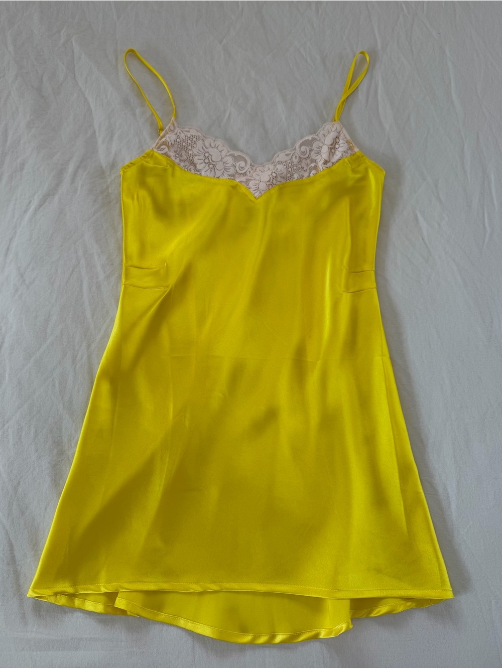 Yellow Lace-Trim Slip Mini Dress - Women